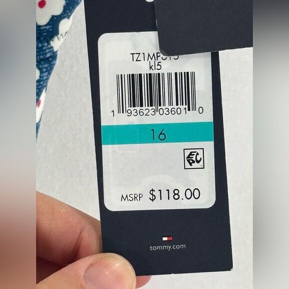 Tommy Hilfiger Blue Raspberry Floral Bandeau One-piece Swimsuit Size 16 NWT - Picture 6 of 9